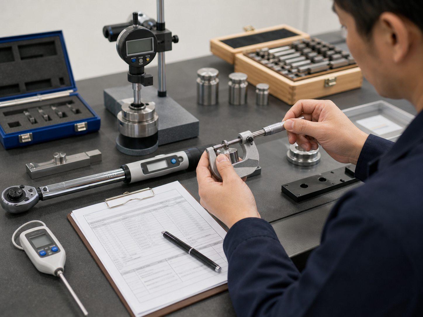Instrumentos de precisión y patrones de referencia usados para calibración trazable