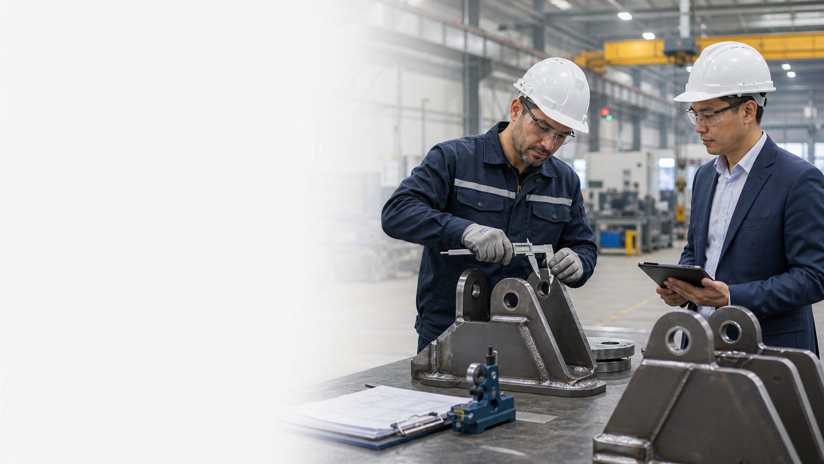 Third-party inspector checking industrial components before delivery